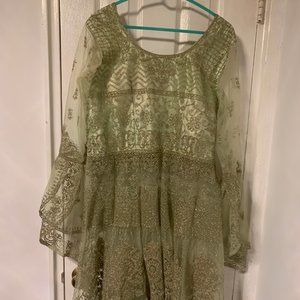 Plus Size Pistachio Net Green Sharara Suit